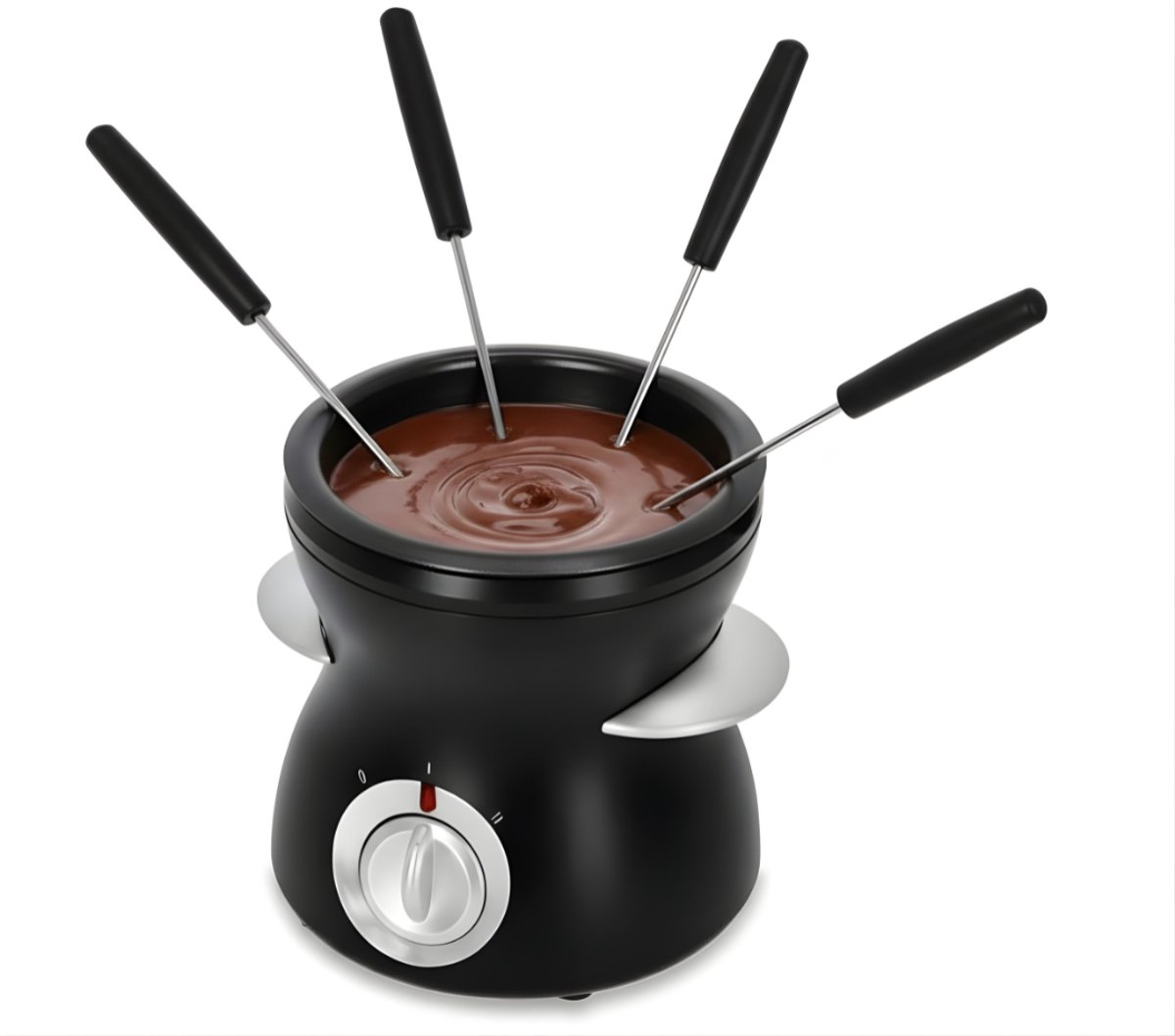 Ploutos® Fondueset - Universele Fonduepan Inclusief Vorkjes - Luxe RVS Fondueset Voor Gezellige Avonden - Zwart - 13cm x 13cm x 14cm