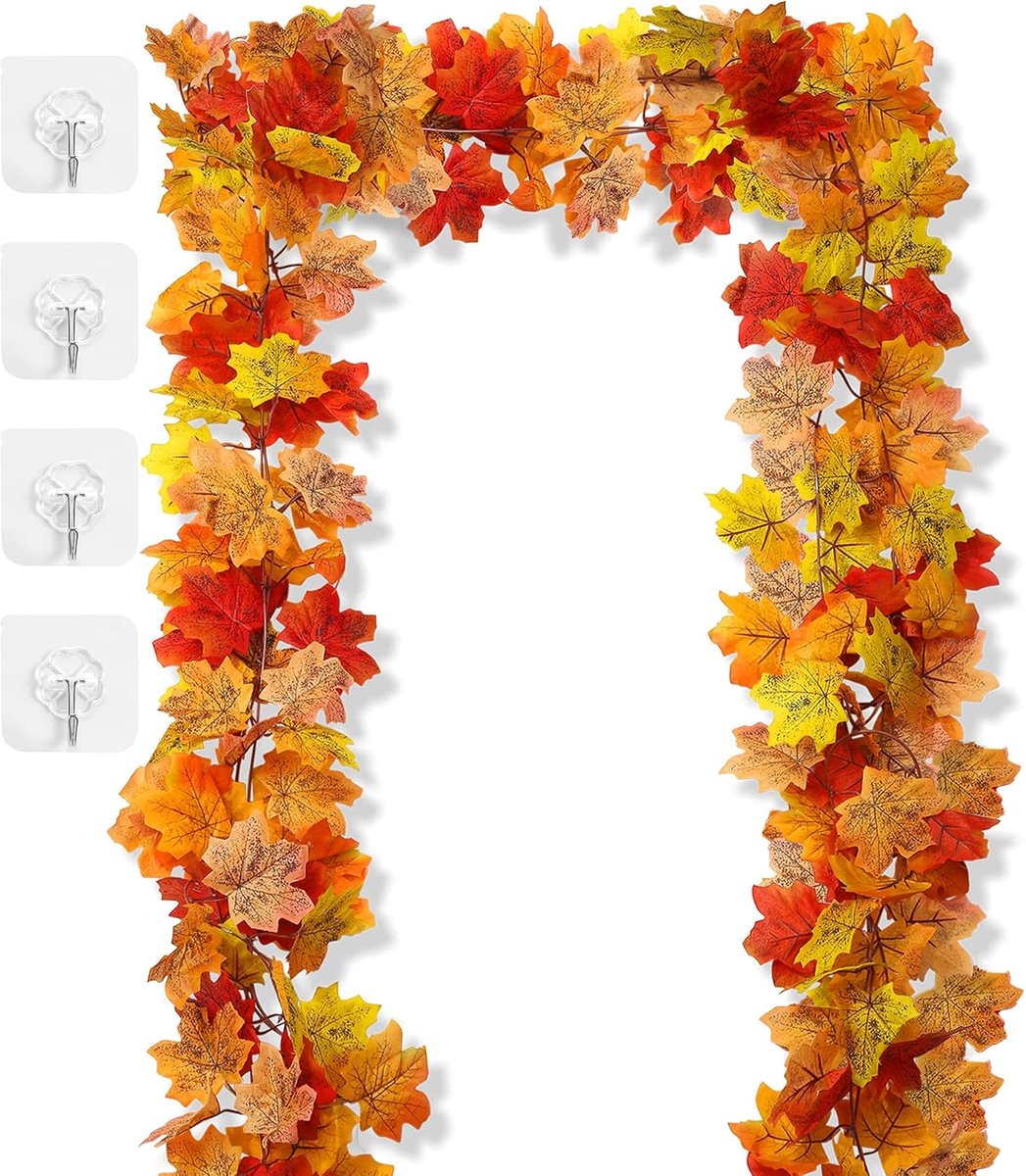 Ulisem - Herfst Slinger 2 Stuks – Kunstmatige Esdoorn Bladeren Slinger 13FT – Herfstdecoratie voor Open Haard, Tafel, Deur & Huis – Thanksgiving Decoratie Binnen & Buiten