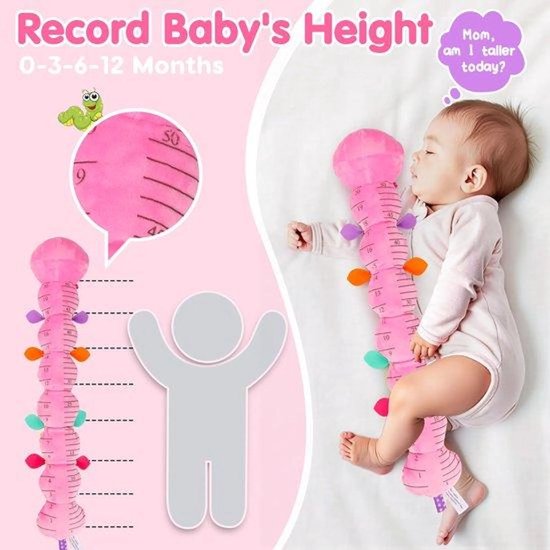 Casalora Buikligtrainer Baby - Sensorisch Knuffelspeelgoed met Geluid en Bijtring & Muzikale - Pluche Rupsenthema - Geschikt vanaf 0 Maanden - Roze van casalora — afbeelding 4