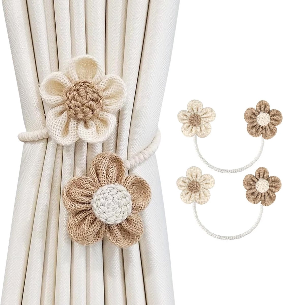 KZQ Set van 2 stuks - Gordijnbinders - Gordijnaccessoires - Verstelbare gordijnbinders - Woondecoratie - Gordijnaccessoires - Geschikt voor thuis, kantoor, slaapkamer en ramen - Beige/koffiekleur