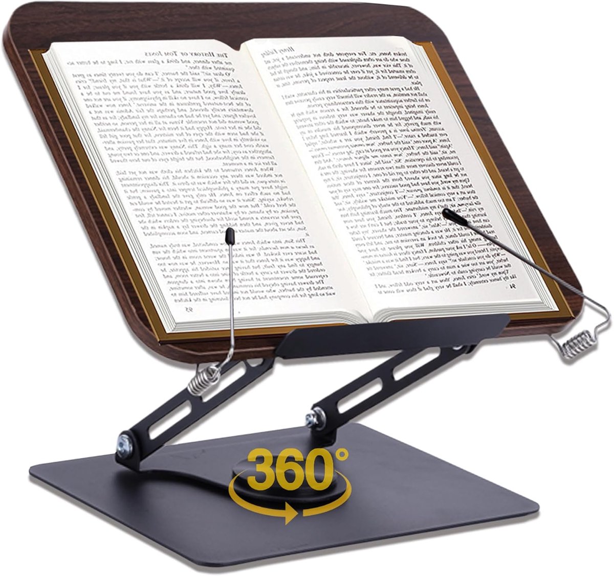 KZQ Leesplank - Boekenplank - Verstelbare boekenplank - Receptenplank - Antislip leesstandaard - Met paginaklemmen - 360 graden draaibaar - Opvouwbaar en draagbaar - Geschikt voor bijbels, kookboeken, tijdschriften, tablets, laptops, enz - Brown
