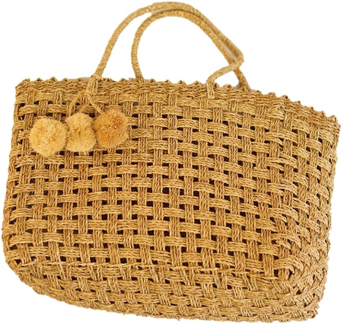 Nusa Originals - Handbag with Pompoms - Bohemian Style - Fairtrade & Durable - 50x30cm, Beige,Natural, 50x30cm - ShopVlot