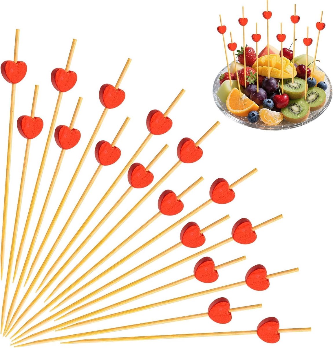 Cocktail Skewers Heart Shape Pack of 100 Cocktail Picks, Wooden Toothpicks, 12 cm Heart, Cocktail Skewers, Finger Food - ShopVlot