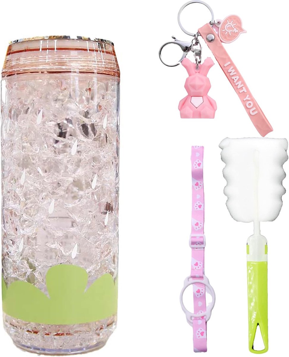 Travel Tumbler Kid Ice Drinkbeker Outdoor Juice Waterfles Picknickfles Vriezer Frosty Mok (roze aardbei O, 350 ml) - ShopVlot