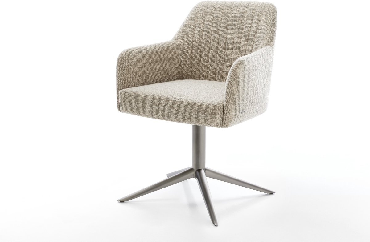 Eetkamerstoel Greg-Flex kruispoot grafiet geweven stof beige 360° draaibaar rocker-functie pocketveer kern