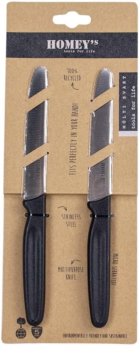 Homeys Tools for Life Mölti SVART 6-Piece Tomato Knife Set - 11 cm - Black - Serrated - Also Ideal as Steak Knives - ShopVlot