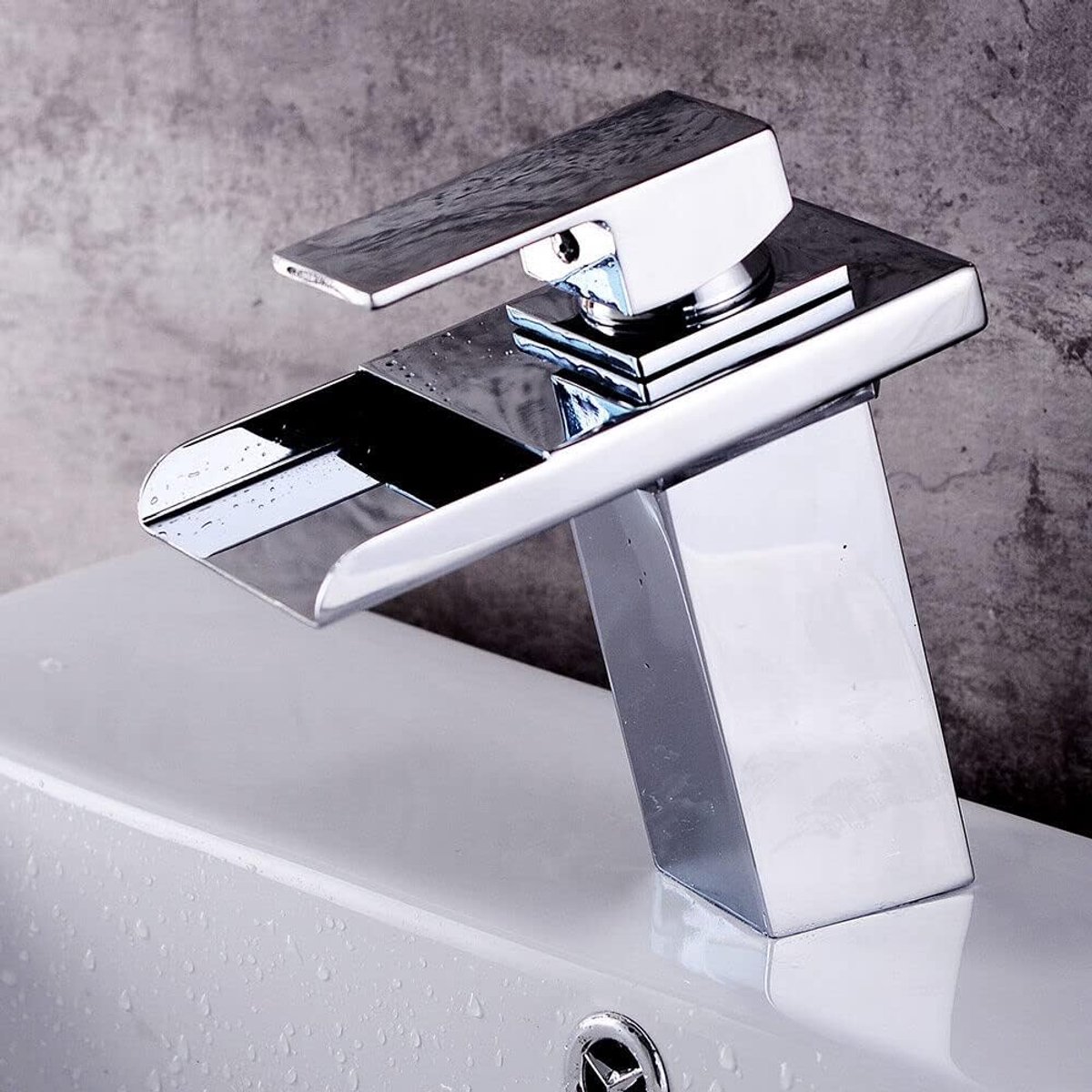 LED bath faucet waterfall full copper top sink bathroom cabinet water tap bathroom silver hot and cold mixer tap - ShopVlot