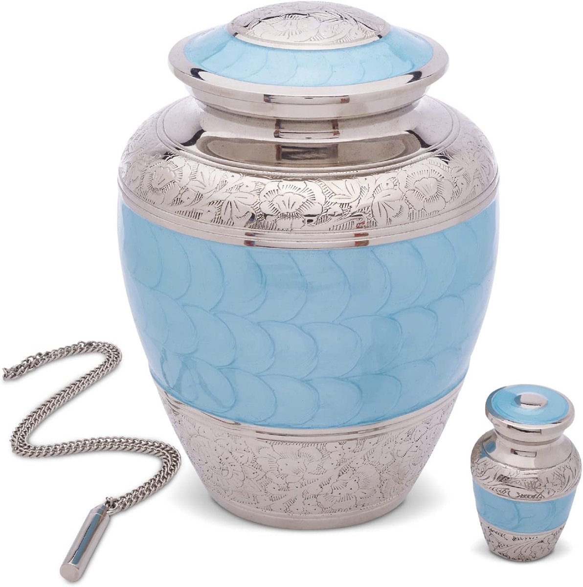 Light blue urns for human ashes adult man and woman - handmade large and small urns for human ashes keepsake along - ShopVlot