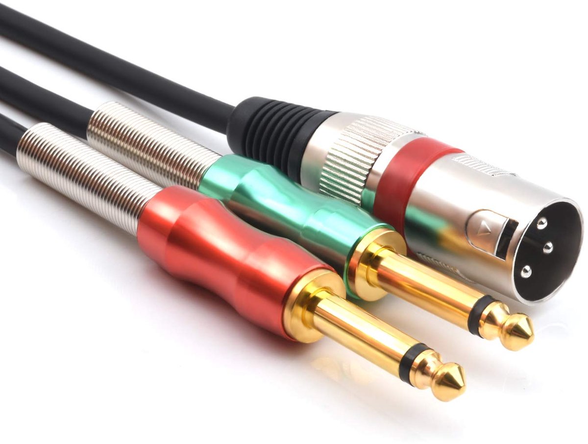 6.6 FT XLR 3 Pin Plug to Dual 6.35mm 1/4" TS Plug Y Sub-Cable, Dual Mono Plug (1/4 Inch) 6.35mm to XLR Male Stereo - ShopVlot