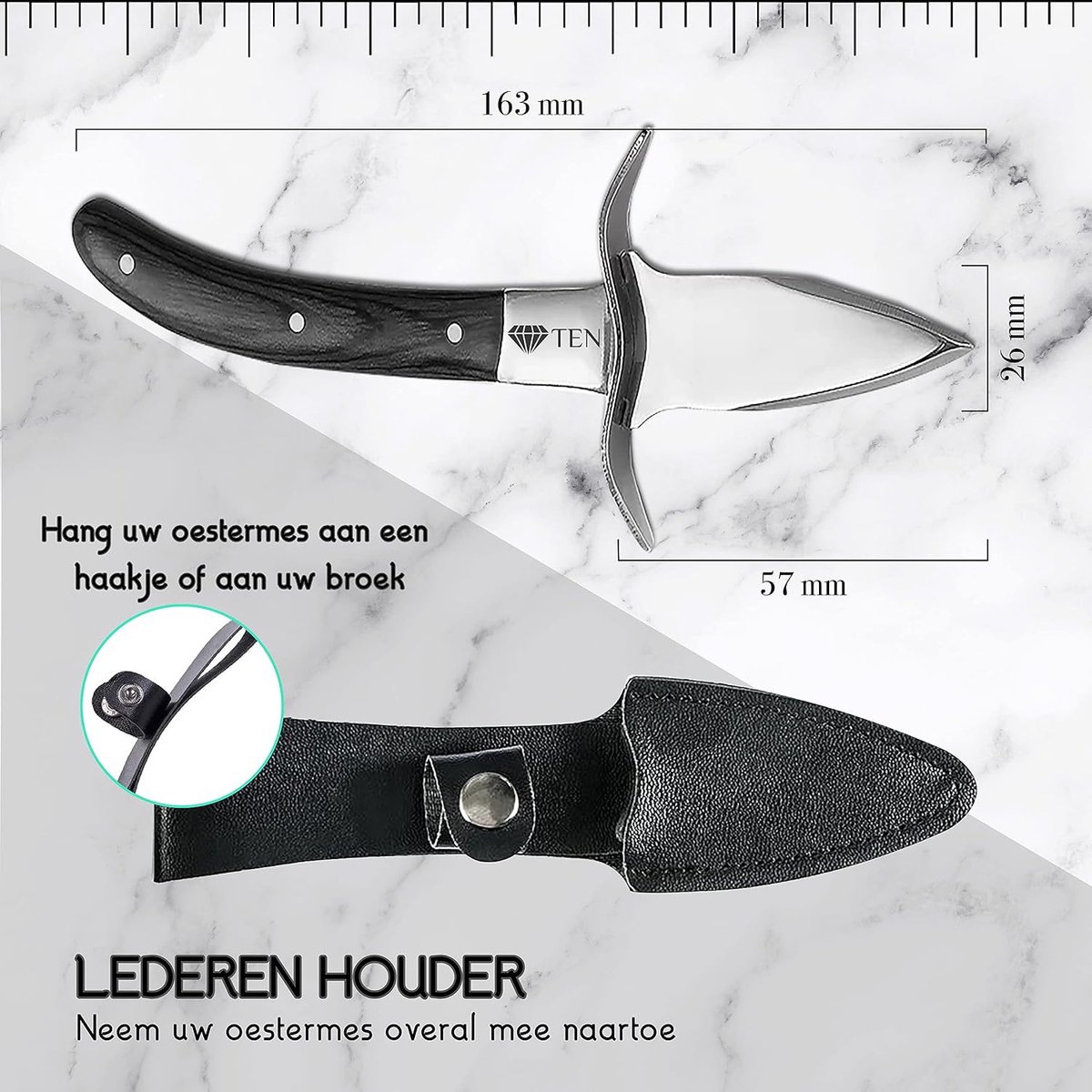 TEN® - Oyster Knife with Oyster Gloves + eBook Cookbook - Crustacean Knife with Leather Holder - ShopVlot