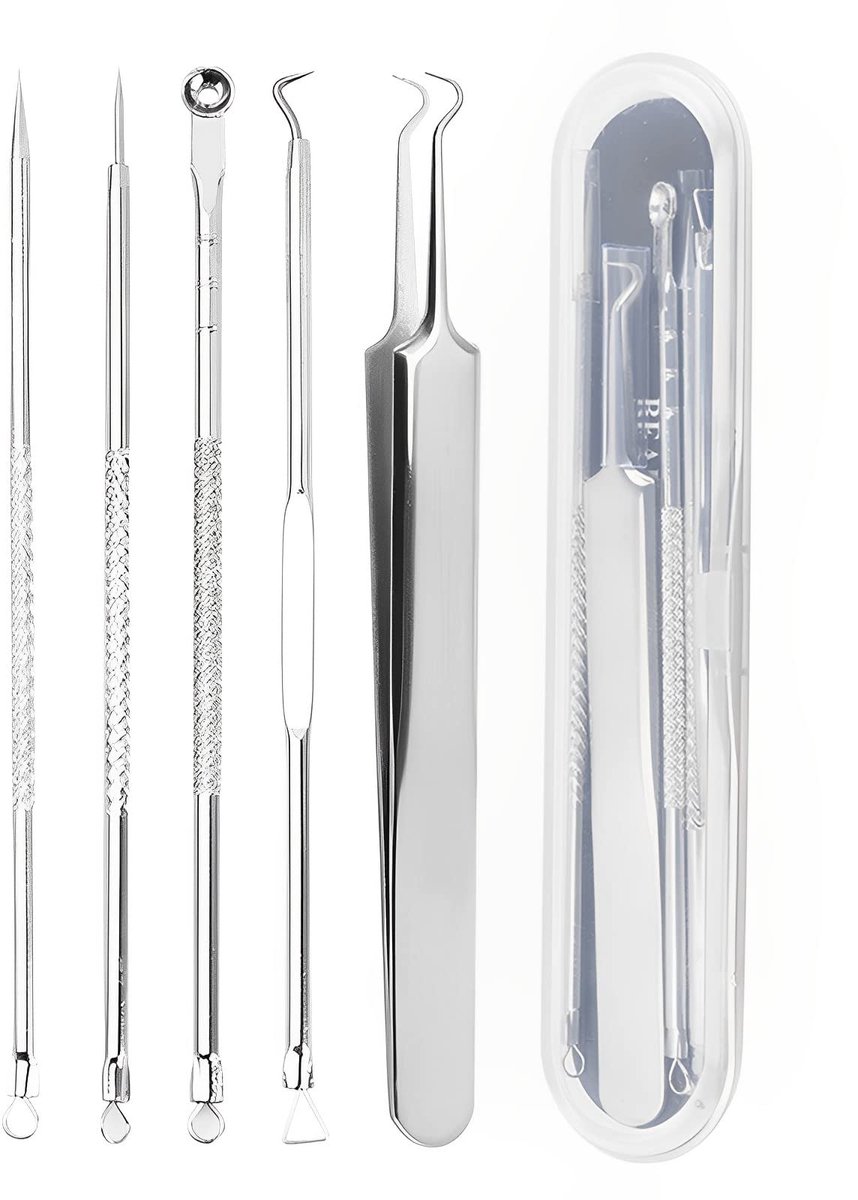 Mee-eter Remover Tool Kit, 5 Stuks Comedone Extractor Tool, Roestvrij Staal Comedone Extractor, Mee-eter Extractor - ShopVlot