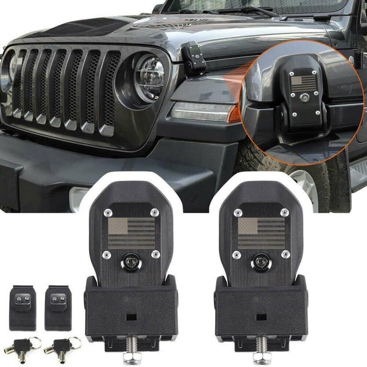 Bonnet Locks Bonnet Lock Crash Locks Kit with Lock and Key for Jeep Wrangler JL & Jeep Gladiator JT 2018-2022,American - ShopVlot
