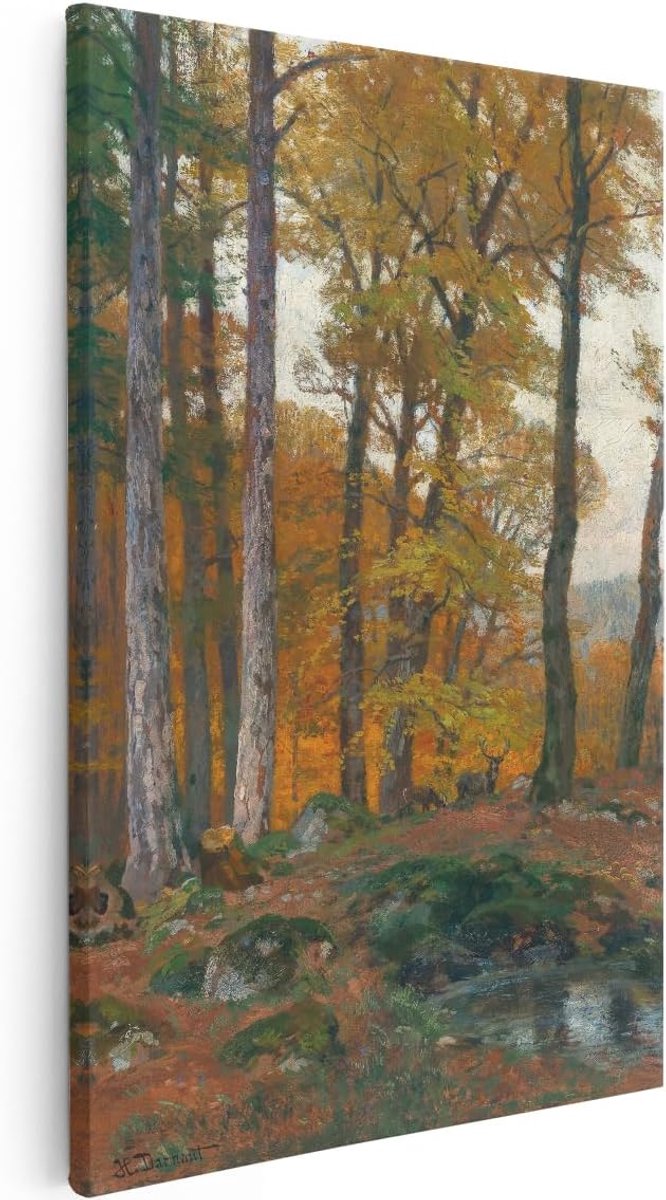 Artaza Canvas Schilderij Herfstbos - 80x120 cm - Groot - Wanddecoratie Hert - Muurdecoratie Landschap - ShopVlot