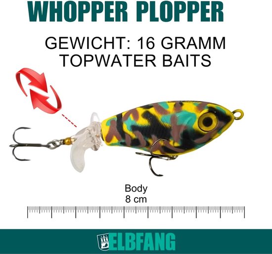 8 cm - 16 g Topwater Fishing Bait - 5 Pieces Lure Box Set - Surface Bait Lures for Pike and Catfish Fishing van Merkloos — afbeelding 2