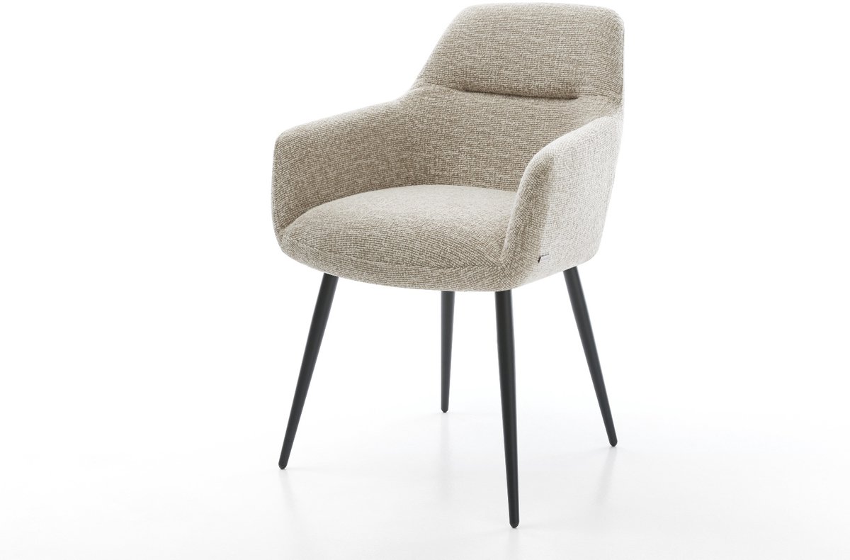 Gestoffeerde-stoel Pejo-Flex 4-poot conisch zwart geweven stof beige pocketveer kern