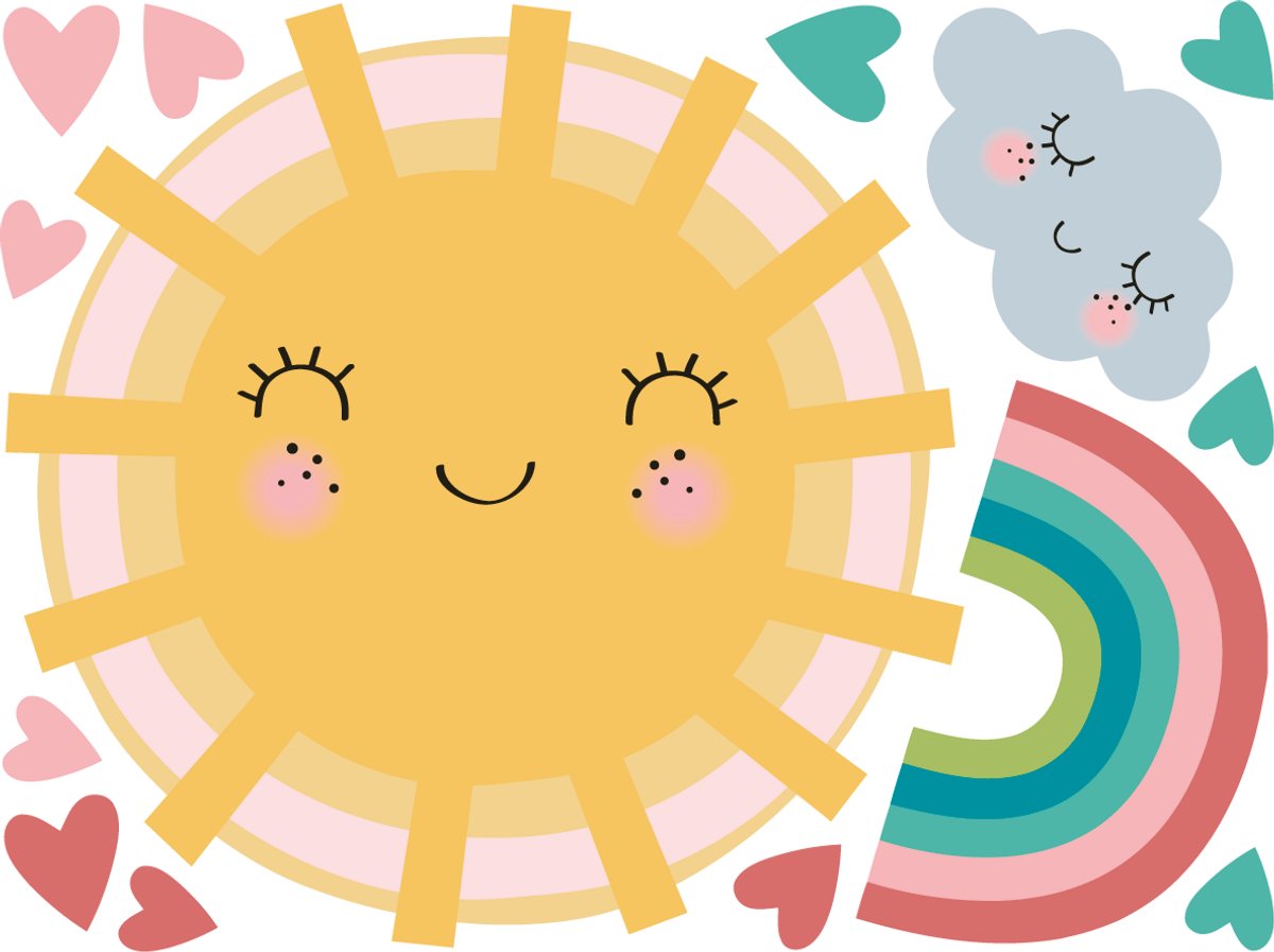Ambiance Sticker Muurstickers - ZON VERLIEFD OP DE REGENBOOG - transparante zelfklevende achtergrond - 30x40cm Multi color