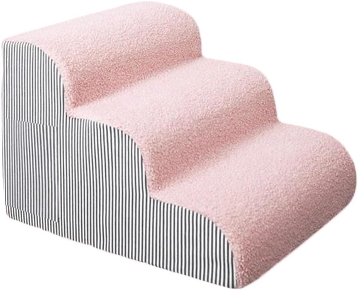 Gebogen Hondentrap - Huisdiertrap Schuim - Huisdieren Hulp - Hoge Dichtheid Schuim - 3 Treden - Grijs