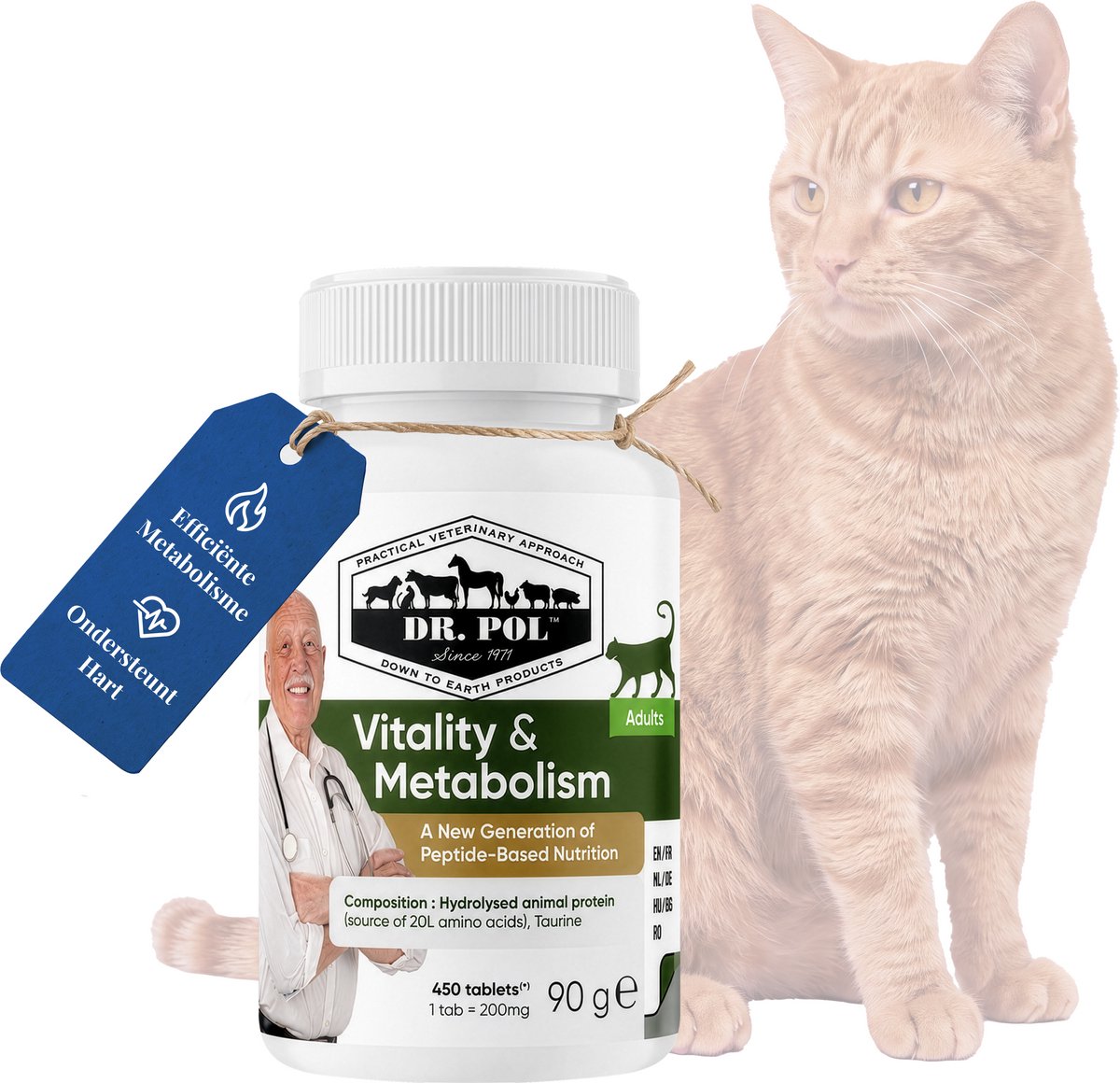 Dr. Pol Vitality & Metabolism - Voedingssupplement voor Kat - Stofwisseling & Vitaliteit - Met Biaminoée® en taurine - 90 g, 450 tabletten