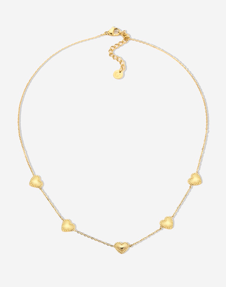 Ketting Vintage Hartjes Goudkleurig - 40cm + 5cm verlengstuk - Stainless Steel - Glow Adora