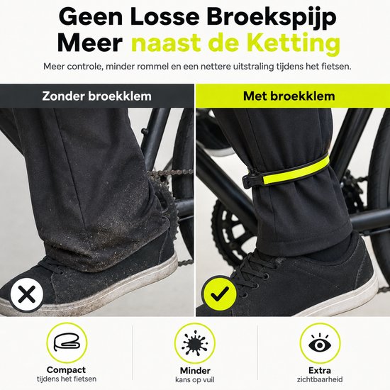 Broekklemmen Fiets - Reflecterende Fietsbroekclips - Veilig Fietsen - Houdt Broekspijp Weg van Ketting - 2 Stuks - Groen — afbeelding 3