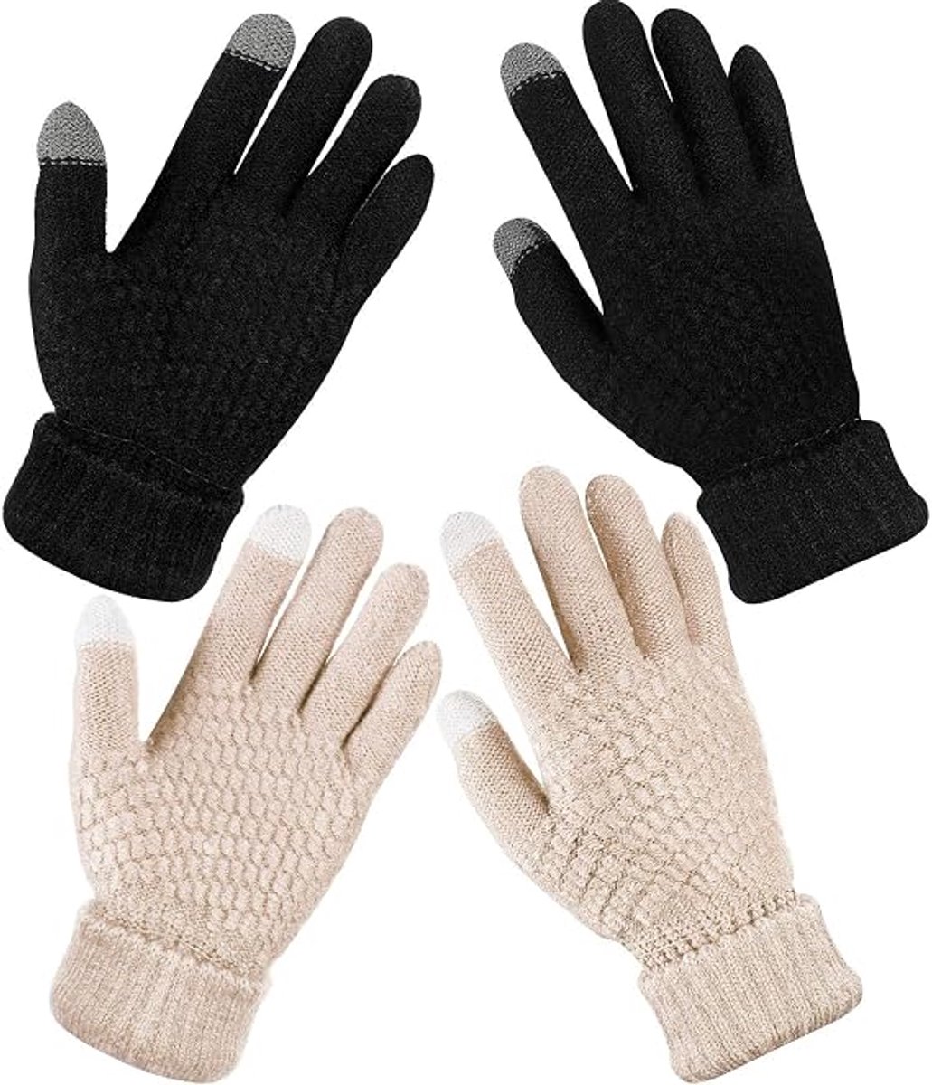 2 Paar Touchscreen Winterhandschoenen - Warm Fleecegevoerd - Elastische Manchet - Dames-30x15cm