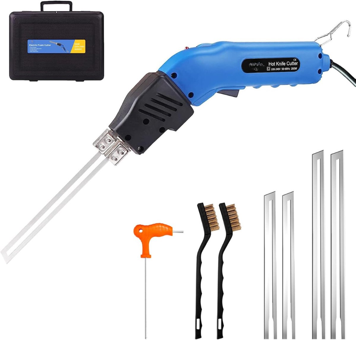 QUOVO® Elektrische Piepschuimsnijder – Draagbare Styroporsnijder Met 4 Messen – Polystyreensnijder – Thermocut Met Koelsysteem – Geschikt voor Piepschuim - Blauw - 31cm x 8cm x 4cm