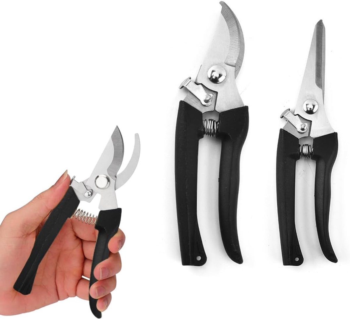 2-Piece Stainless Steel Garden Scissors Set, Professional Rose Scissors with Curved and Straight Blade, Hardened - ShopVlot