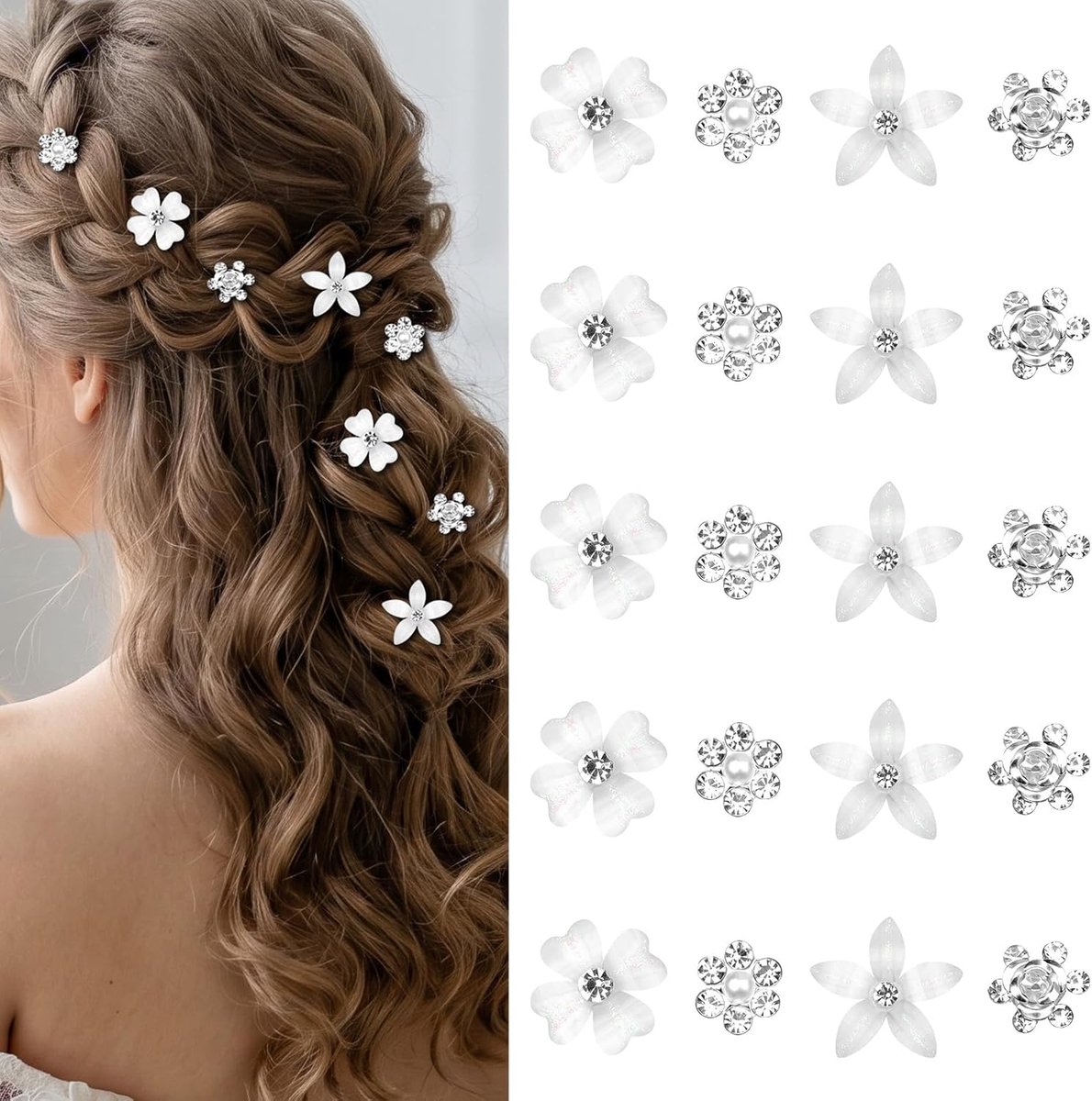 20 Pcs Flower Hair Clips, Crystal Rhinestone Clips, Non-Slip Mini Hair Clips for Girls and Women, Cute Hair Clips - ShopVlot