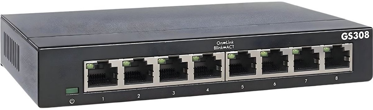 KIRA® Internet Splitter - Netgear Switch - Netwerk Switch - Splitter Internetkabel - Netwerk Splitter - Zwart - 16cm x 11cm x 3cm