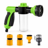 Schuimsproeier Auto met Zeepreservoir - Foam Cannon voor Auto Wassen, Tuinslang en Buitenreiniging - 4 Universele Koppelingen - Groen