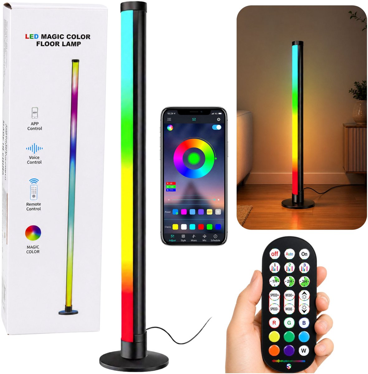 Rgb Led-hoekvloerlamp Muziekmodus Afstandsbediening App 90cm