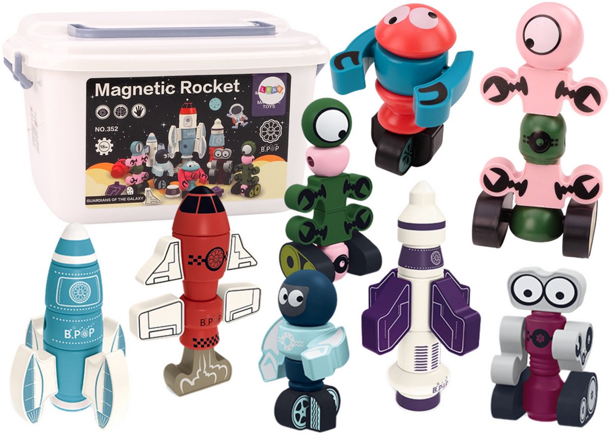 Magnetische blokken Space Rocket Set 56-delig. Magnetische raketmix