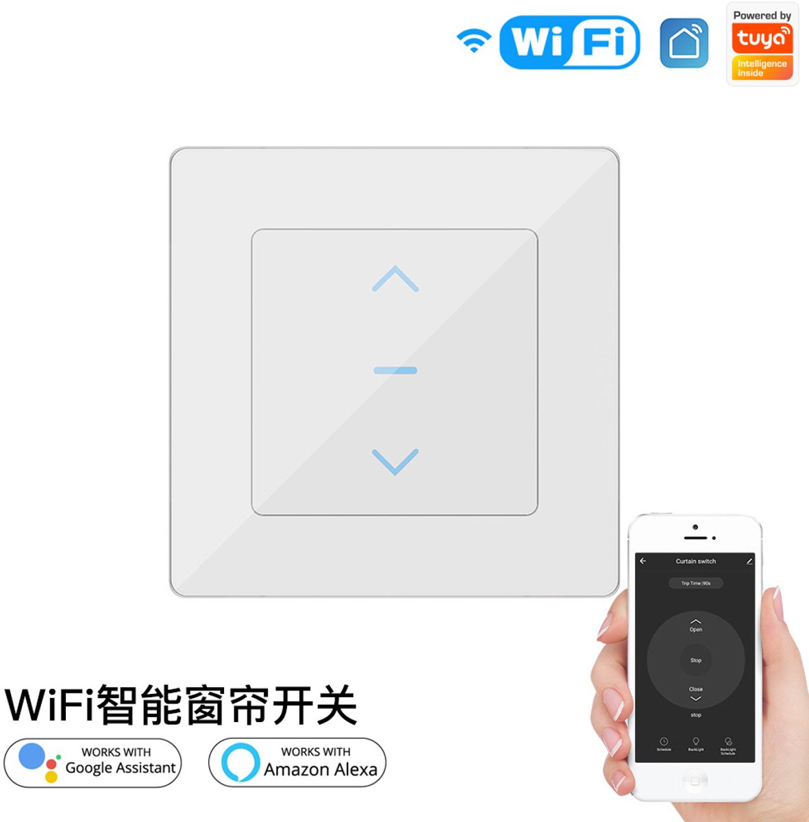 MOES WiFi slimme gordijnschakelaar, Tuya Smart Life, 2.4 GHz wandschakelaar