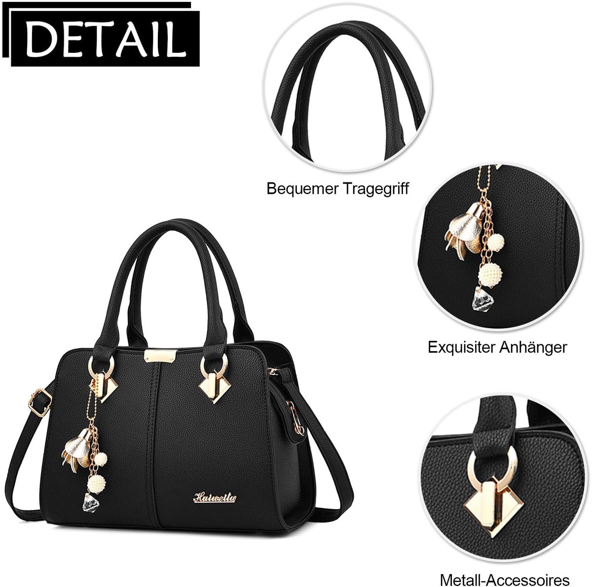 COVREO Handtas 32x28x13 cm zwart PU, met afneembare schouderriem