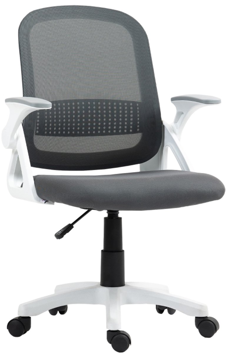 Bureaustoel 60x57.5x91-101cm Grijs Metaal computerstoel bureaustoel werkstoel studeerstoel met lendensteun verstelbare armleuningen 360° draaifunctie geschikt voor woonkamer slaapkamer studeerkamer kantoor en studio