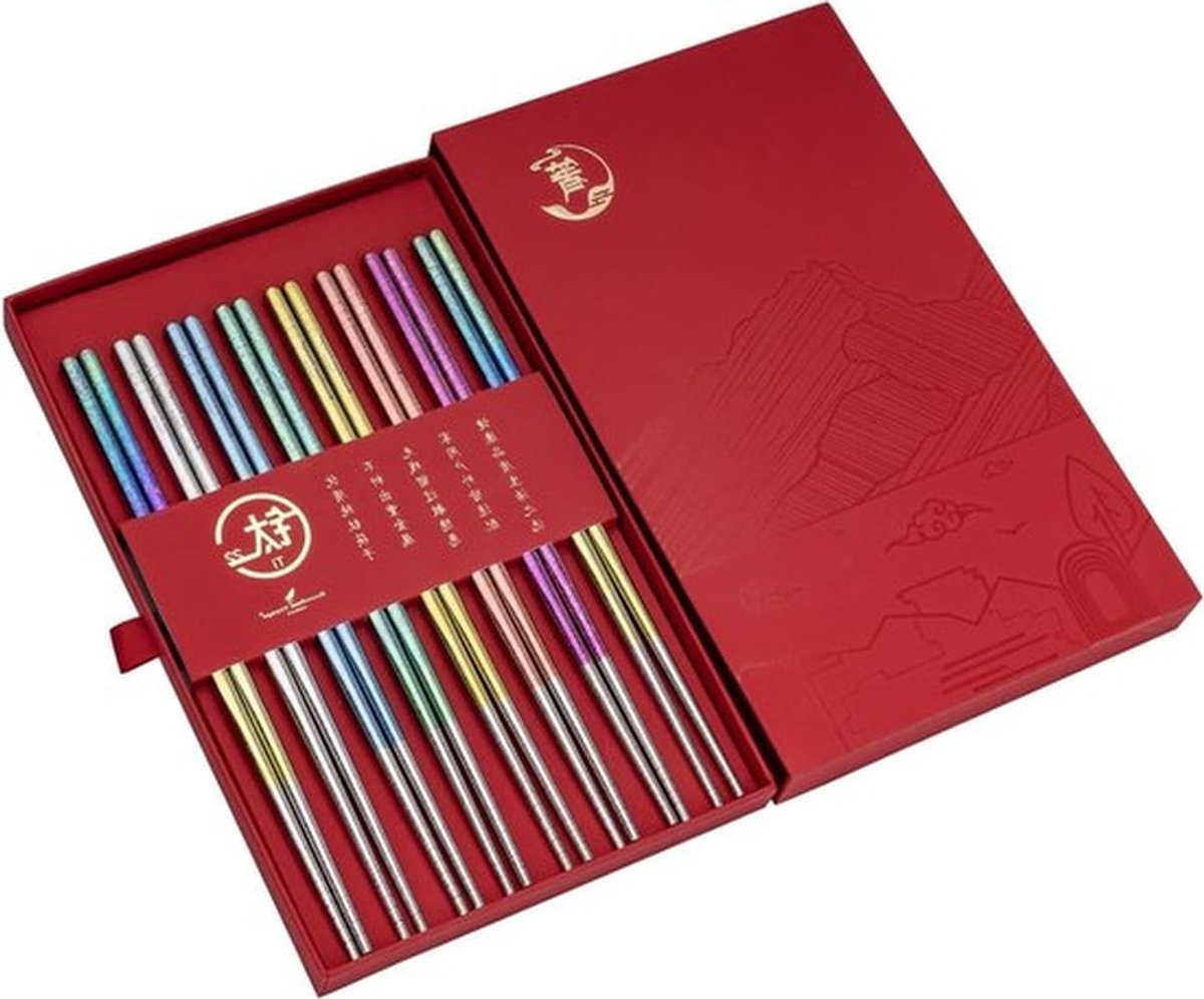 Lichtgewicht titanium eetstokjes, 8 paar van 23 cm, herbruikbaar, antislip, ideaal voor Aziatische gerechten, kamperen en thuis dineren, 7 kleuren beschikbaar, waaronder rood