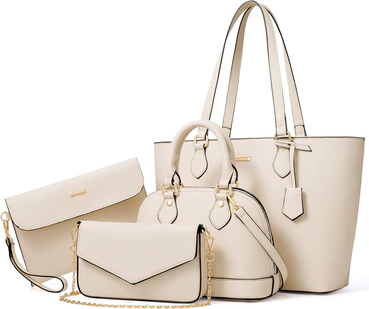 COVREO Handtas 33 x 26,5 x 15 cm beige PU, 4-delige set voor dagelijks gebruik