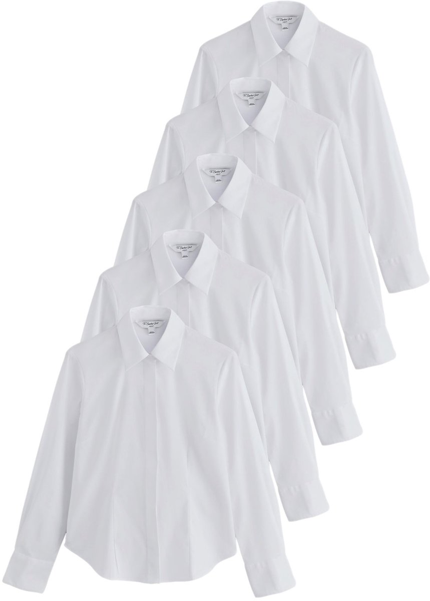 Next - Dames - Set van 5 getailleerde basic overhemden met stretch en lange mouwen - Wit