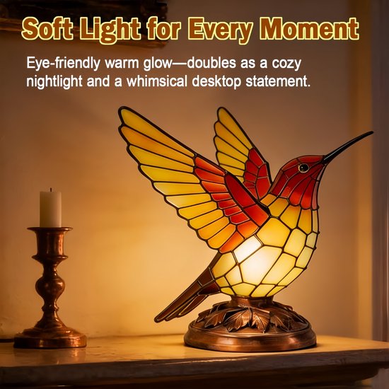 1 stuk - kolibri tafellamp - vogel nachtlampje - decoratieve tafellamp - LED-lampen van hars- voeding via USB - woonkamer decor, slaapkamer nachtlamp, woonaccessoire, cadeau - rood geel — afbeelding 4