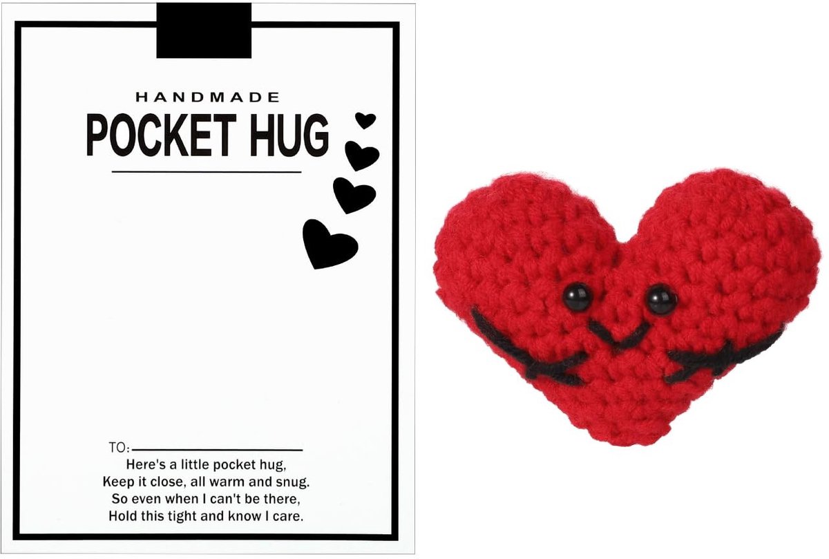 Solidchoice - Pocket Knuffelhart, Gehaakt Hart met Wenskaart