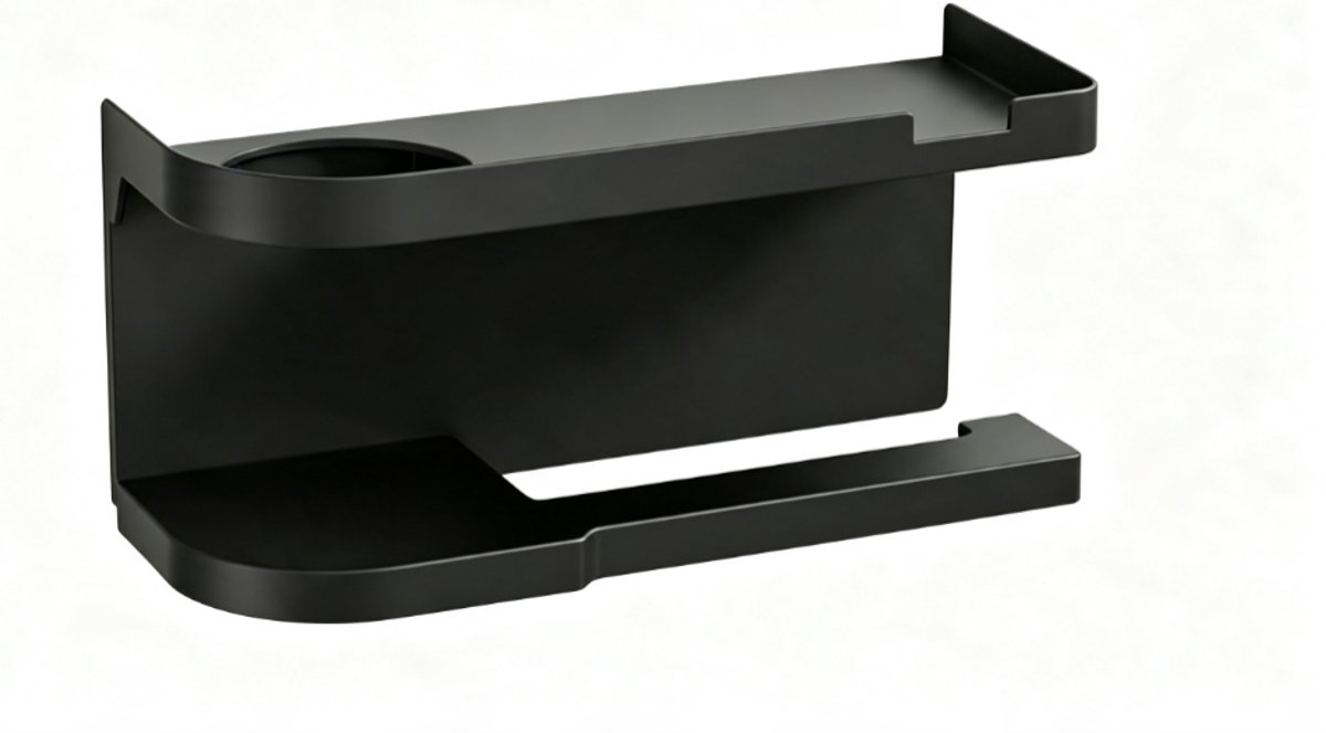 Toiletrolhouder zonder boren, toiletrolhouder voor de badkamer, wandgemonteerde toiletrolhouder, opbergplankje voor de badkamer (zwart)