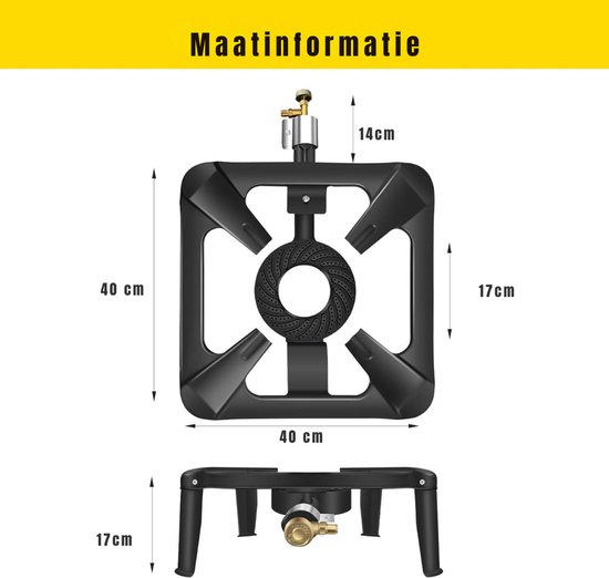 QUOVO® Wokbrander - Kookbrander - Wok Brander – Met 1.5 Meter Slang en 50mbar drukregelaar - Propaan/Gas - Voor Buiten – 4 Potige Gaskoker - Camping Kooktoestel – Zwart - 40cm x 40cm x 17cm — afbeelding 4