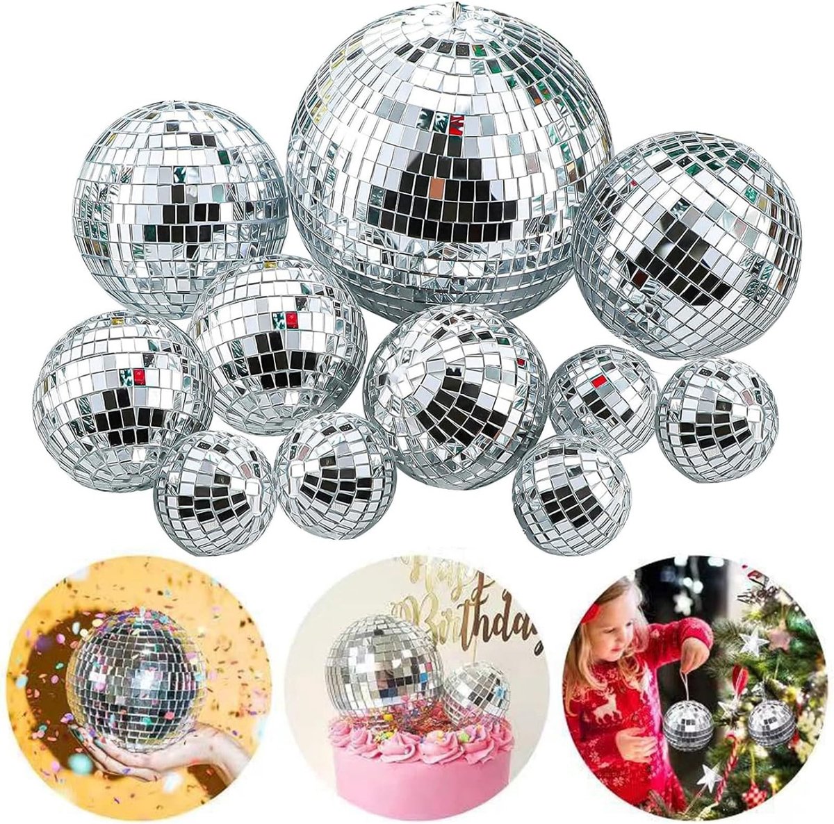 Solidchoice - Set van 11 Discospiegelballen in Diverse Maten