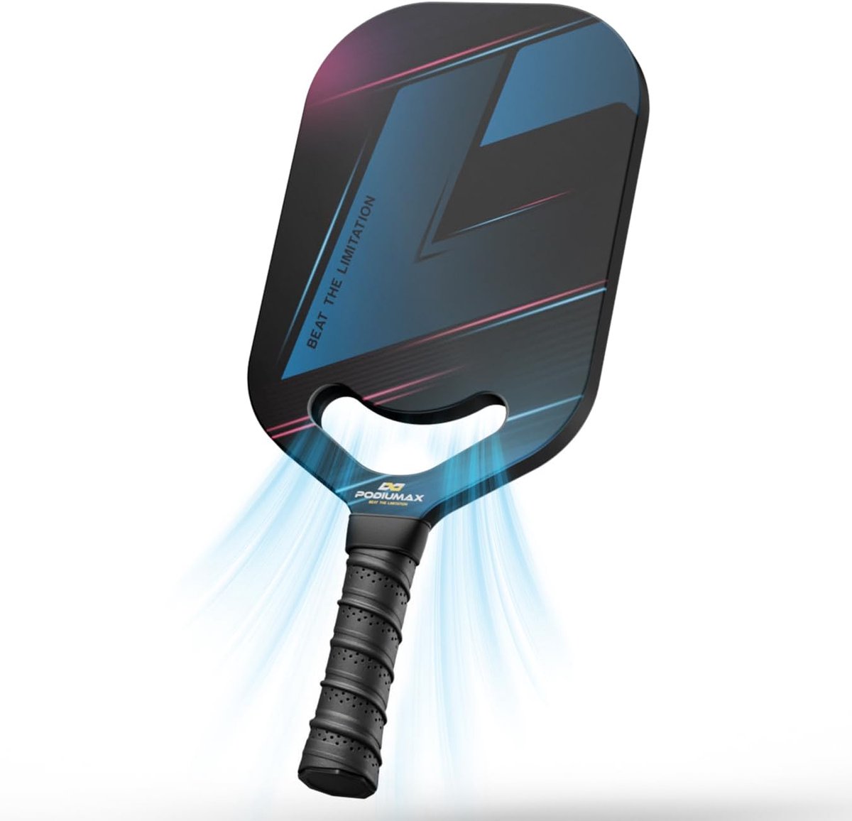PodiuMax Open-Throat Pickleball Pro Racket - Carbon Fiber met Snelle Zwaaisnelheid - Professioneel Racket voor Gevorderde Spelers - Blauw/Roze