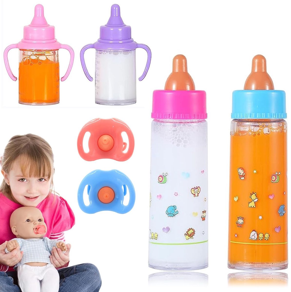Solidchoice - Set van 6 Magische Melkflesjes met Fopspeen voor Poppen