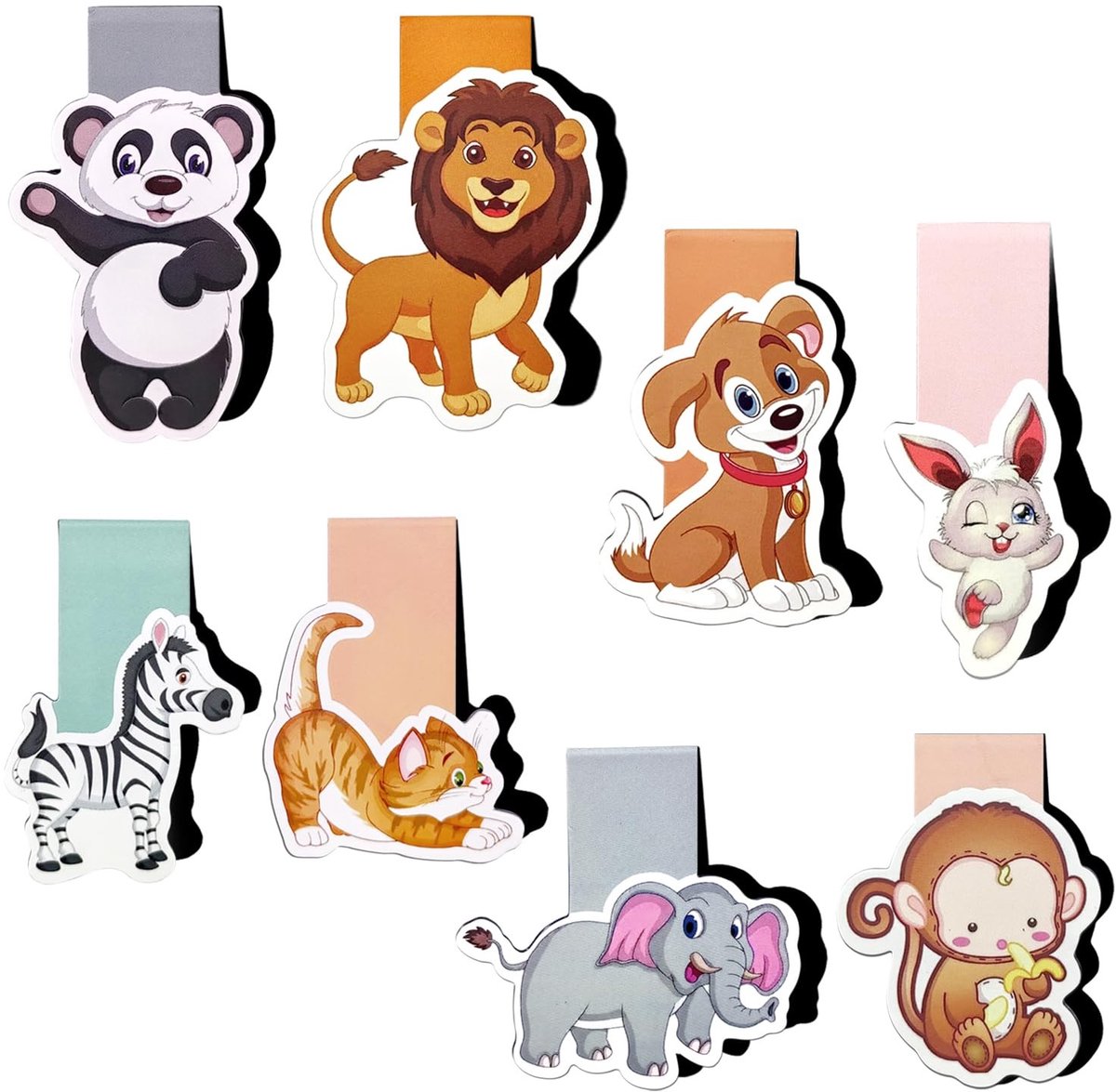 Solidchoice - Magnetische Boekenleggers met Dierenthema, Set van 8 Stuks