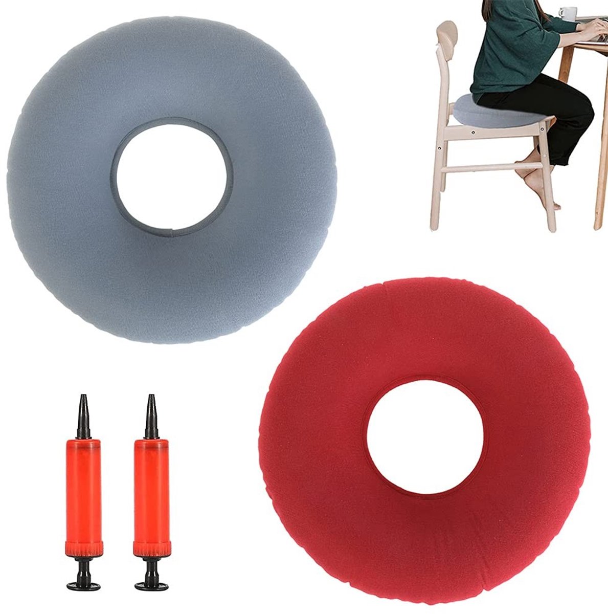 Solidchoice - 2 Stuks Donut Zithulpen met Pomp voor Comfort