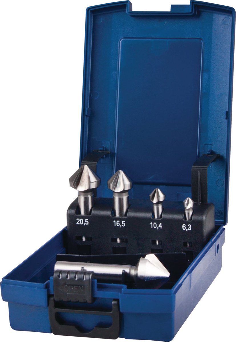 Verzinkboor set DIN 335C 90 graden 6,3-25mm HSS 5-delig kunststof cassette TECWERK