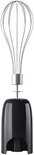 Zwarte staafmixer accessoire met metalen garde.