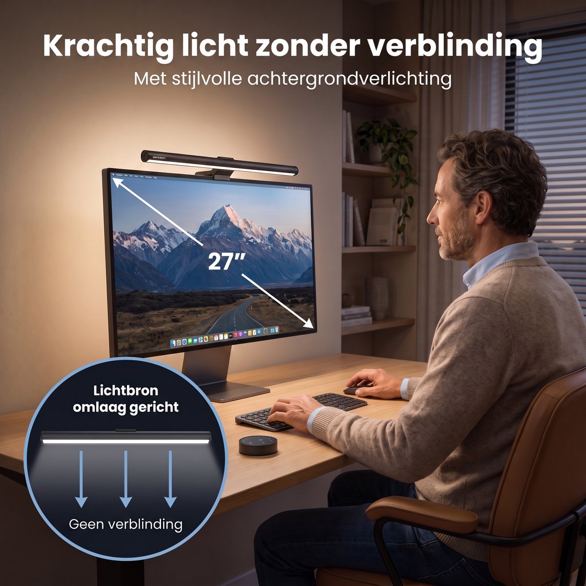 Sencision Monitor lamp met Backlight - Auto-Dimming - Bureaulamp LED Dimbaar 52 cm - 3000K-6500K - CRI >95 - Afstandsbediening - Zwart thumbnail 6